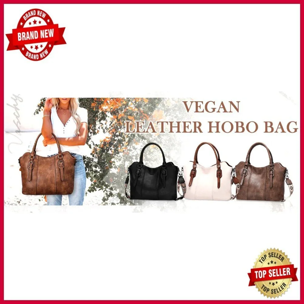 Vegan Leather Hobo Purse with Crossbody Strap, Top Handle Satchel Shoulder Bag